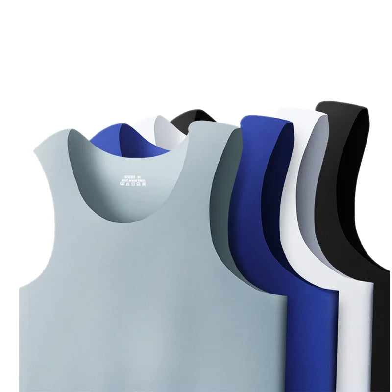 Men's Tank Tops Summer Men Vest Clothes Ice Silk Undershirt Male Solid Transparent O Neck Sleeveless Fitness Shirt Tee Tops Man