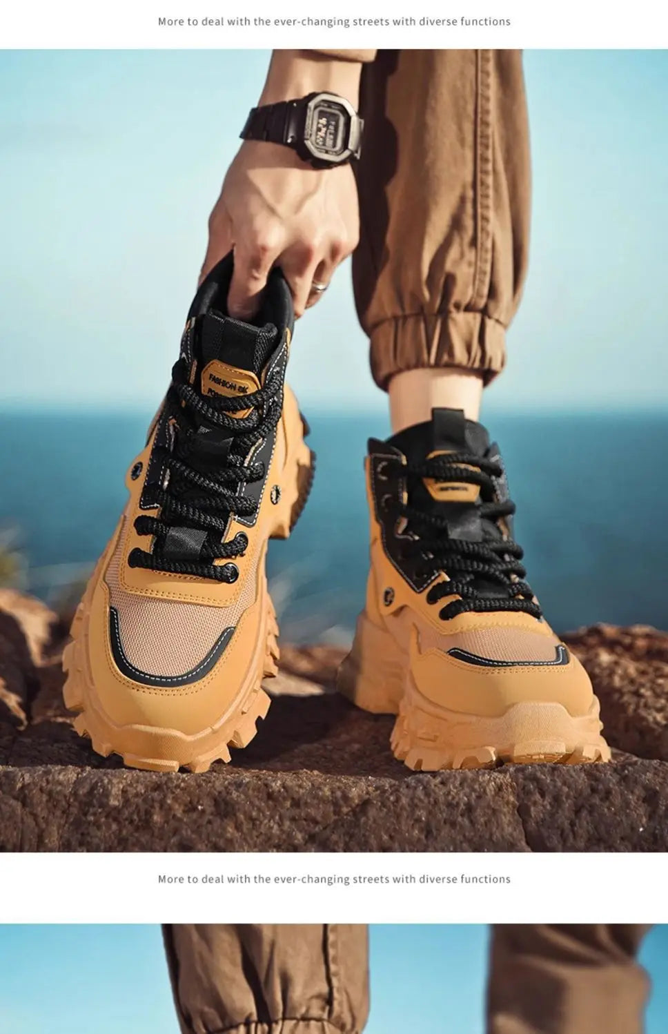 Mens Boots Leather Shoes Platform Boots for Men Outdoor Sneakers Motorcycle Ankle Boots Male Work Boot Casual Hiking Shoes