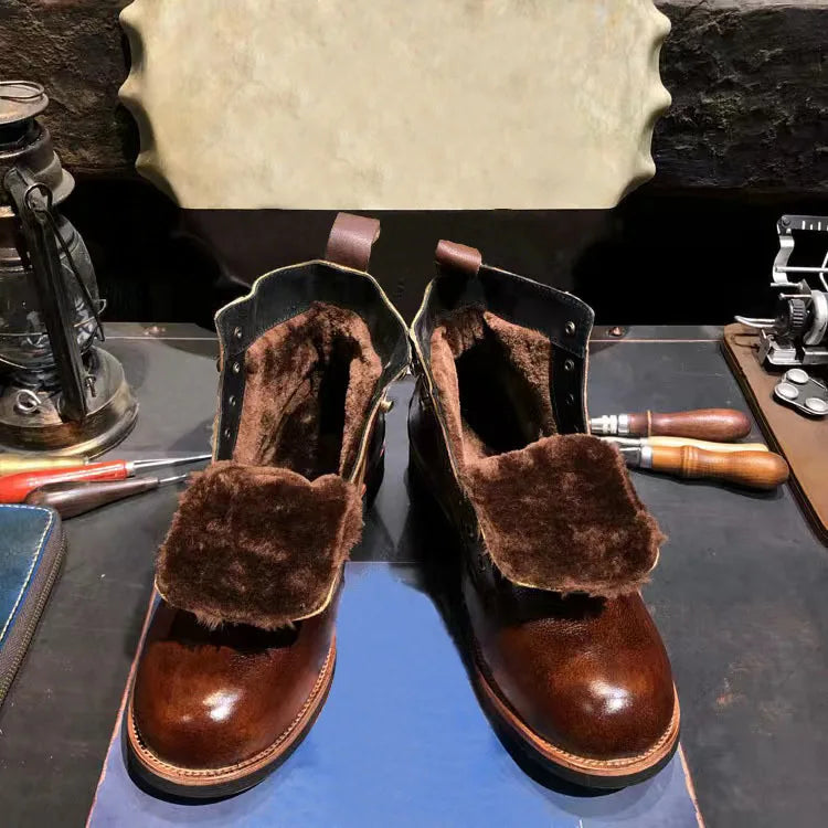 New Brown Boots for Men Black Business Handmade Men's Short Boots Round Toe Slip-On Ankle Boots Motorcycle Boots Combat Boots