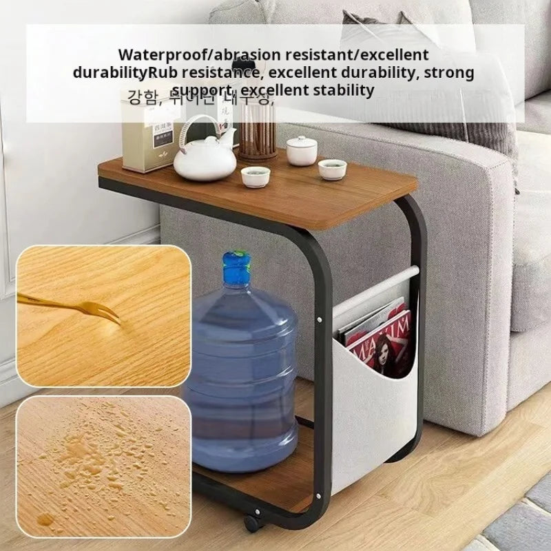 Household Small Coffee Table Bedroom Simple Storage Rack Portable Bedside Trolley Living Room Moveable C-shaped Sofa Side Table