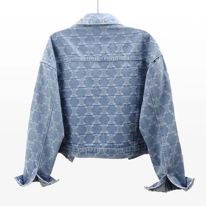 Denim Women's Jacket 2025 Autumn/winter Style Embroidery Jacquard Cropped Loose-fit Versatile Tweed Jacket Top For Ladies