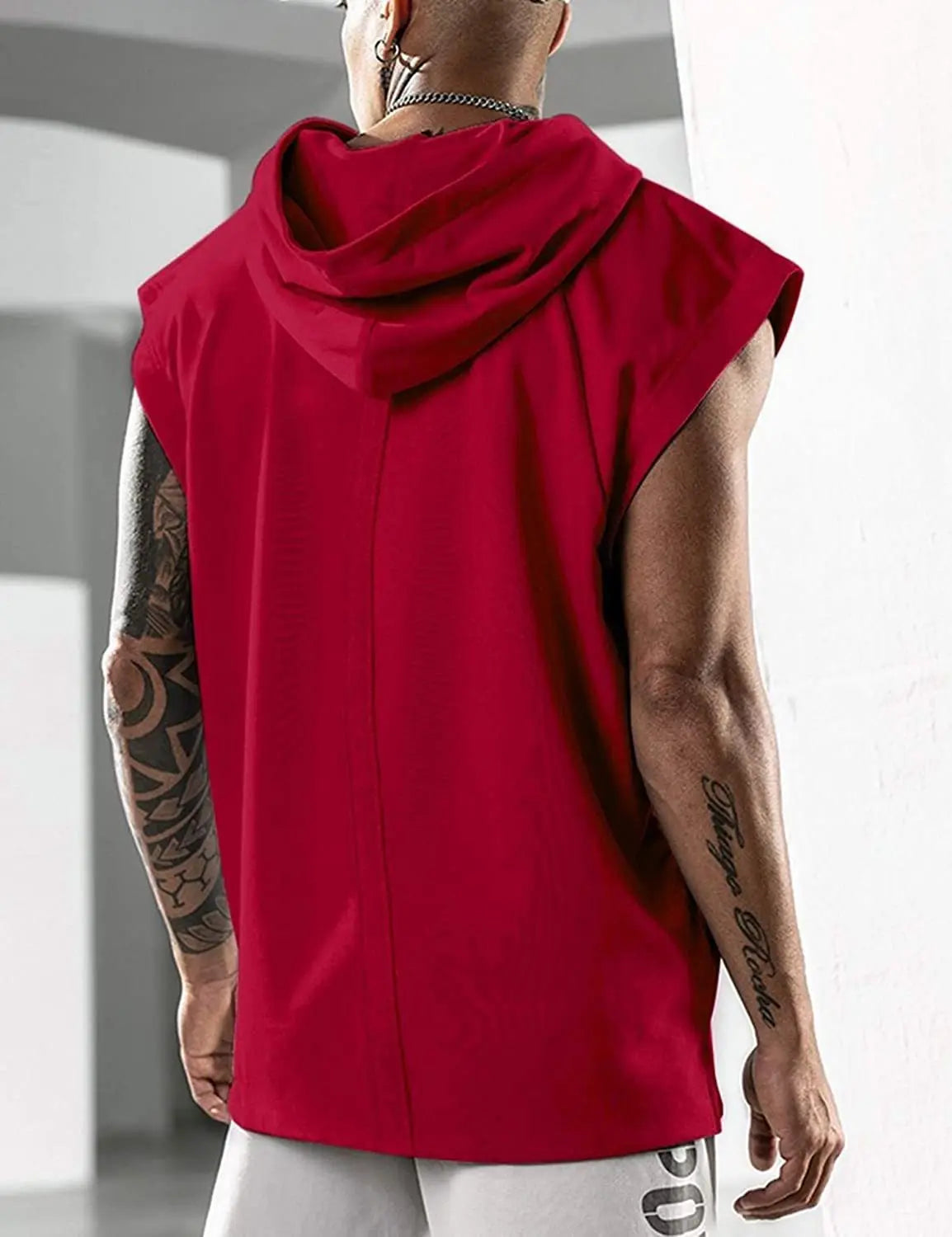 2025 Men Tank Top Fitness Training Pullover Leisure Fashion Sleeve Men's Hooded Vest Solid Color Tank Tops For Male