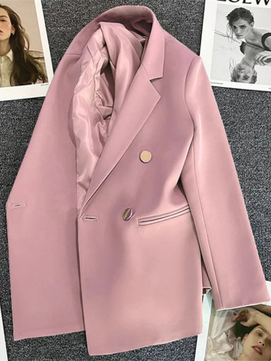 Elegant Korean Fashion Blazer - Luxury Double Breasted Jacket for Professional Wear