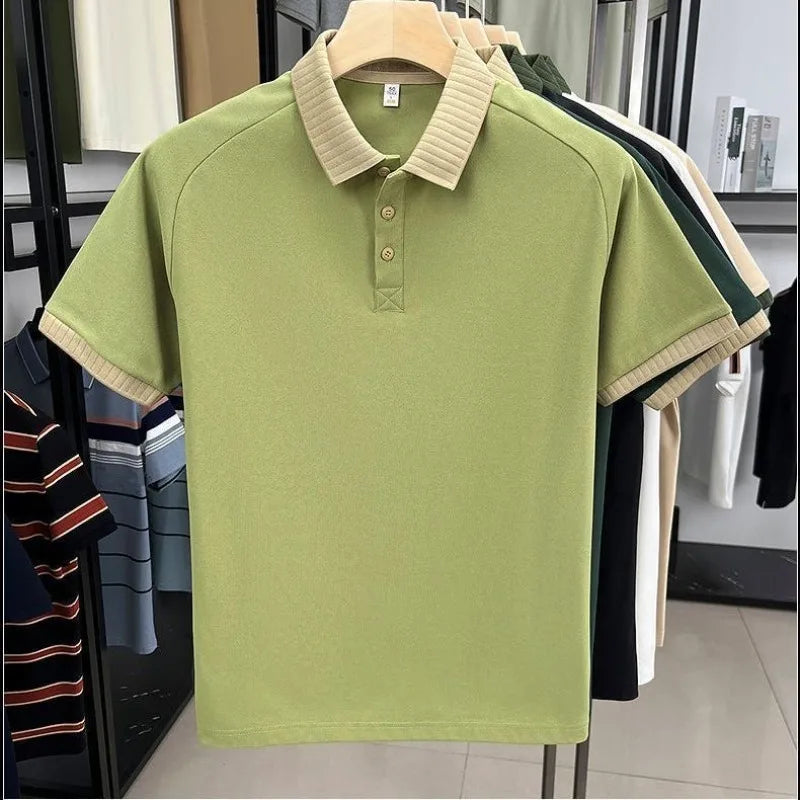 2025 New Patchwork Summer Men Polo Shirts Lapel Half Button Shoet Sleeve Busniess Korean Fashion Casual Men Tops