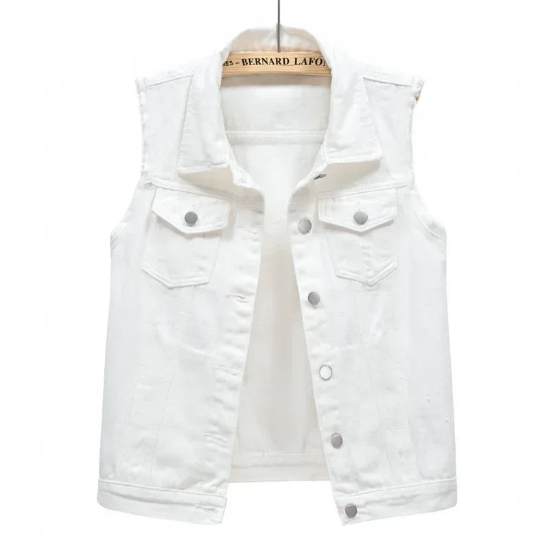 Denim Vest for Women Jacket Spring Streetwear Women Clothing Autumn Coats Fashion Clothes Casual Vintage Elegant Sleeveless