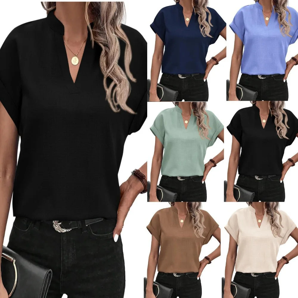 Women's Blouse White Shirt 2024 Summer Solid Color V-neck Cotton Linen Shirt Top Блузки Женские Blusen Блузка Camisas De Mulher