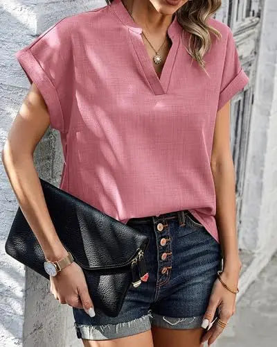 Women's Blouse White Shirt 2024 Summer Solid Color V-neck Cotton Linen Shirt Top Блузки Женские Blusen Блузка Camisas De Mulher