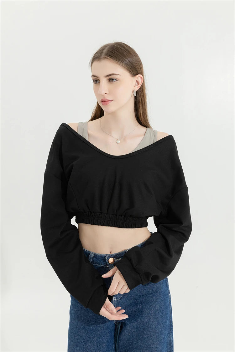 Woman Sweatshirt Hoodies Fashion Female Chic Loose Casual Streetwear Patchwork Ins Street Y2K Fake Two Pieces Hoodies Crop Top