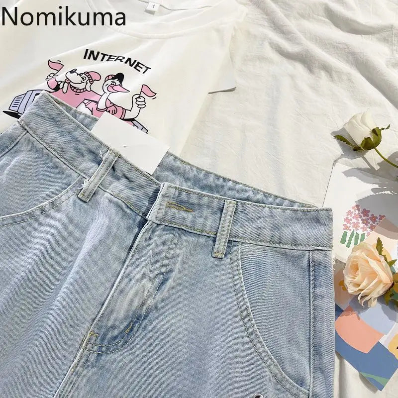Japanese Denim Shorts Women 2025 New Bottoms Hig Waist Embroidery Bandage Pants Tunic Cute Shorts Pantalones Cortos De Mujer