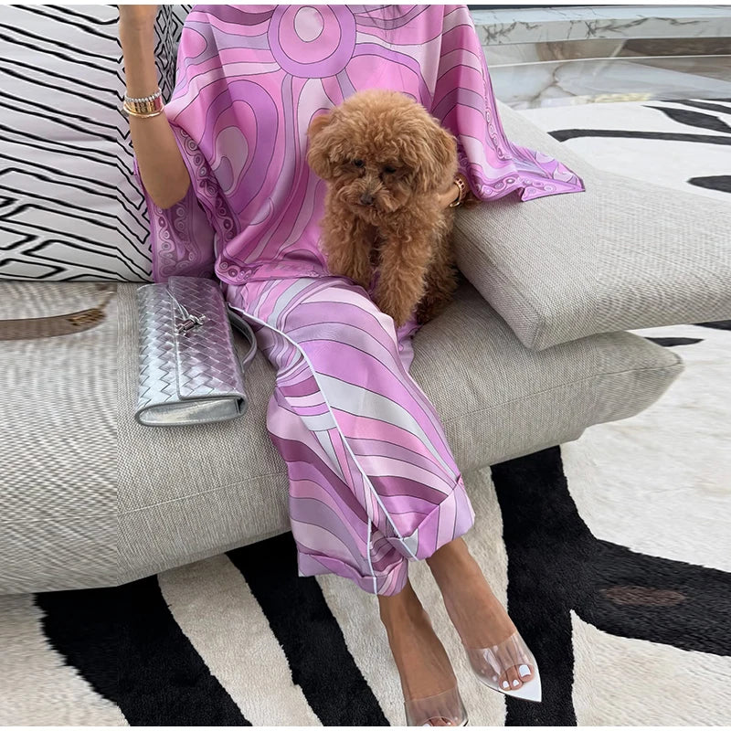 Printed Top Skirt Suit Women Two Pieces Set Elegant Irregular Top Zipper Long Skirts Sets Lady Summer Casual Vacation Outfit