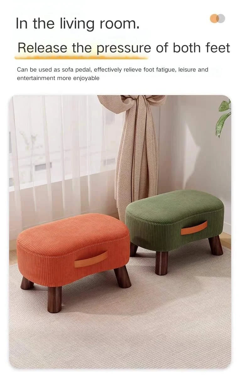 Household Stool Footstool Wood Material Living Room Furniture Wooden Frame Fabric
