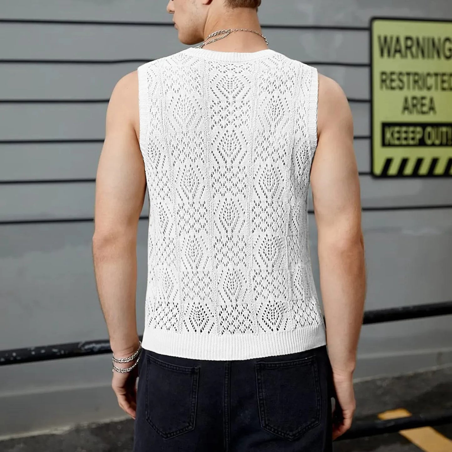 Beach Tops For Men Men'S Knitted Hollowed Out Vest Crew Neck Sleeveless Male Clothes With Designs Camiseta Sin Mangas Hombre