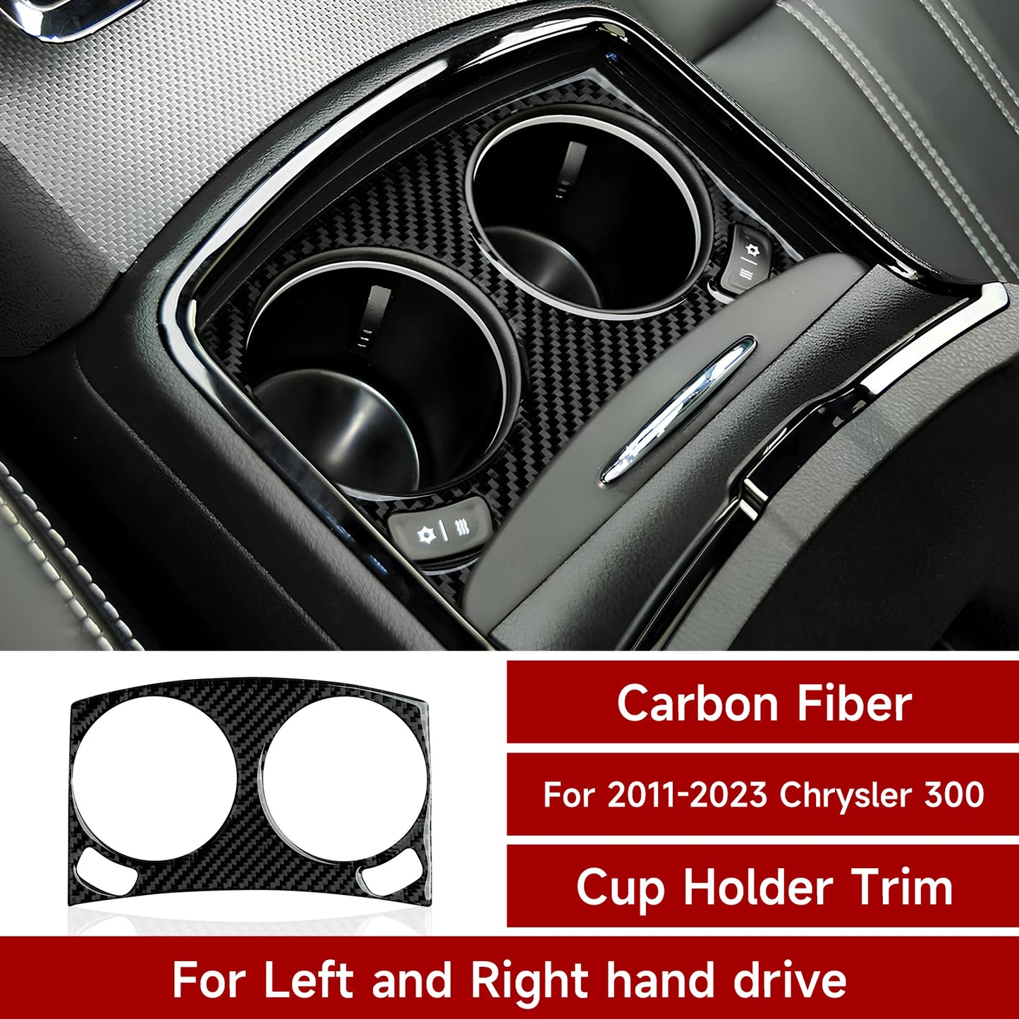Car Front Water Cup Decor Decals for 2011-2023 Chrysler 300 Accessories Carbon Fiber Interior Stickers