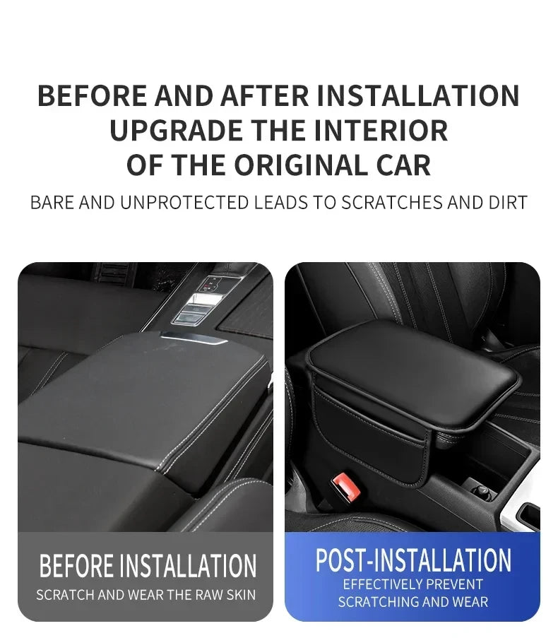 Car Center Console Protector Cover Upgraded Armrest Box Cushion Arm Rest Mat with Side Storage Pocket PU Leather Car Accessories