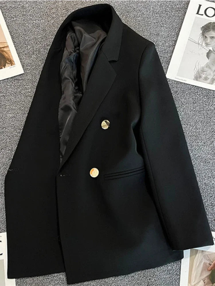 Elegant Korean Fashion Blazer - Luxury Double Breasted Jacket for Professional Wear