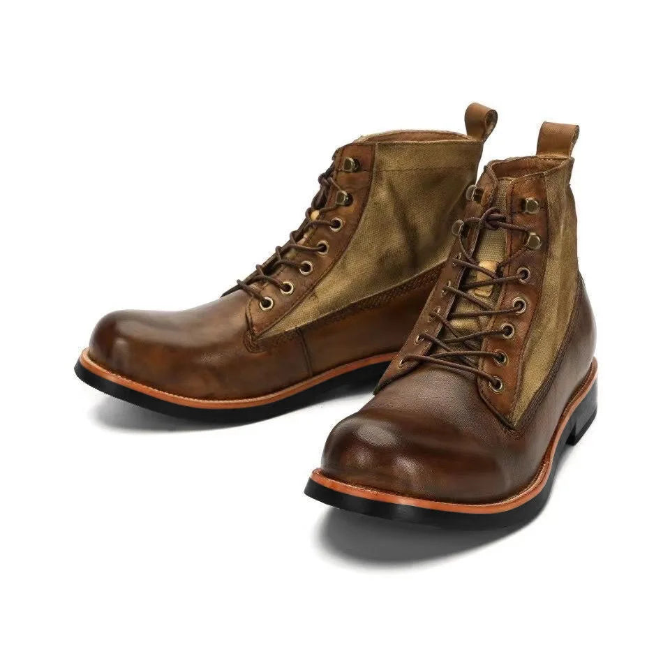 New Brown Boots for Men Black Business Handmade Men's Short Boots Round Toe Slip-On Ankle Boots Motorcycle Boots Combat Boots