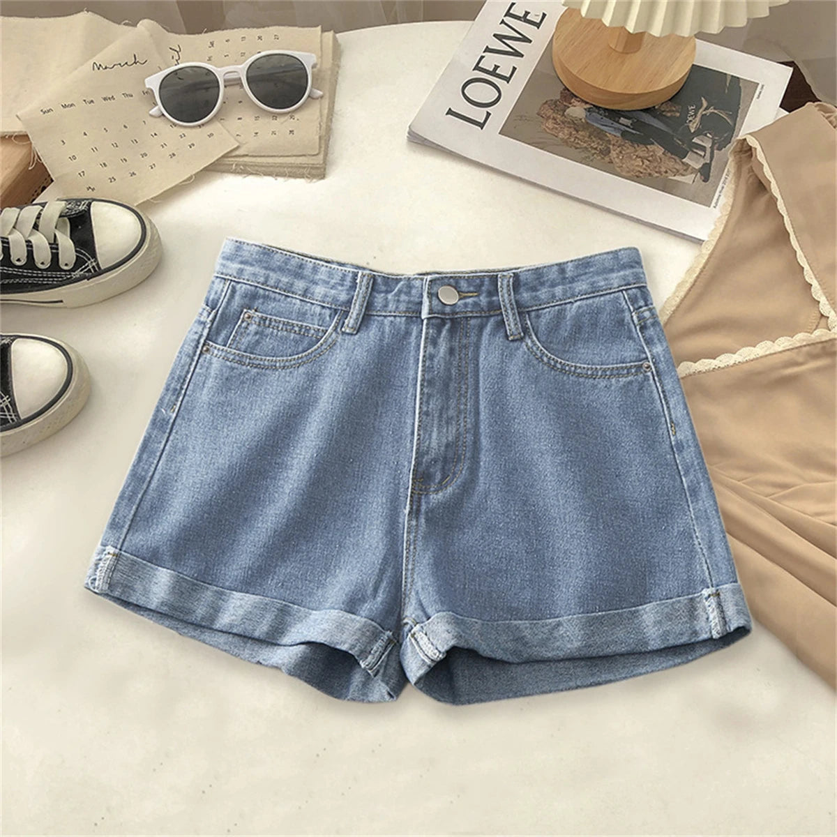 Women High Waist Denim Shorts Sexy Girl Spring Summer New In Short Jeans Wide Leg A Line Y2K Hot Pants Cowboy Casual Streetwear
