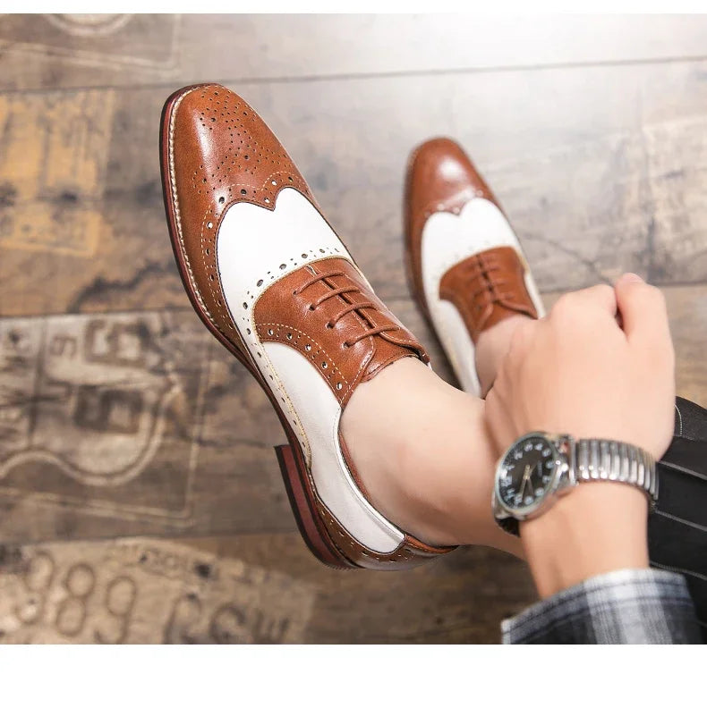 Men Business Dress shoe Colorful Lace up Fashion Man Casual Leather Oxfords shoes Flat Leisure Wedding Party shoe Men Big Size