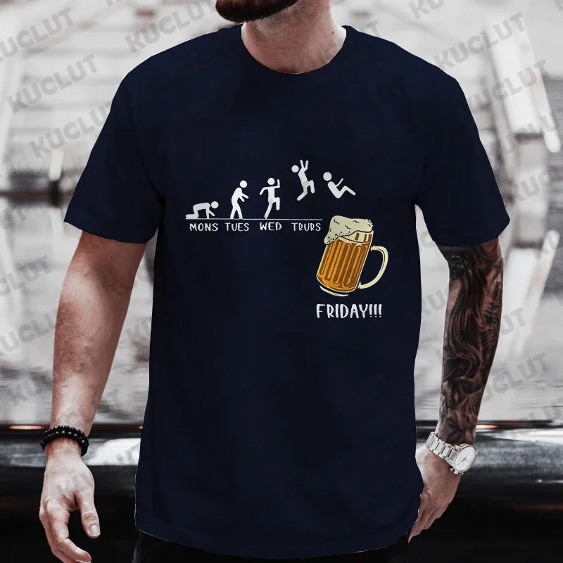 Men T-shirt Friday Beer Funny Graphic Y2k Tops Weekend Beer Drinking Lover Party Team Tees Plus Size Matching Outfit Streetwear