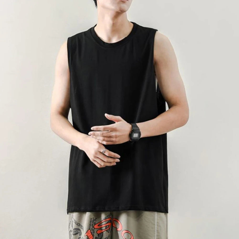 Men Running Tank Top Workout Muscle Sleeveless T-Shirt Summer Gym Vest Sports Solid Color Handsome Tops