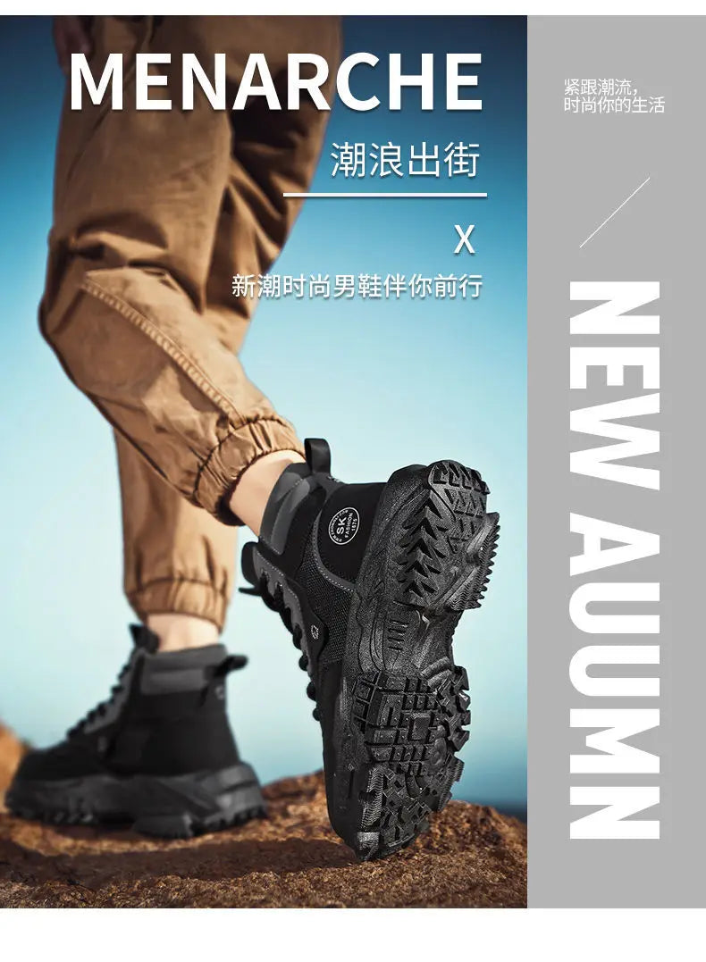 Mens Boots Leather Shoes Platform Boots for Men Outdoor Sneakers Motorcycle Ankle Boots Male Work Boot Casual Hiking Shoes