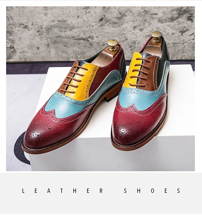Men Business Dress shoe Colorful Lace up Fashion Man Casual Leather Oxfords shoes Flat Leisure Wedding Party shoe Men Big Size