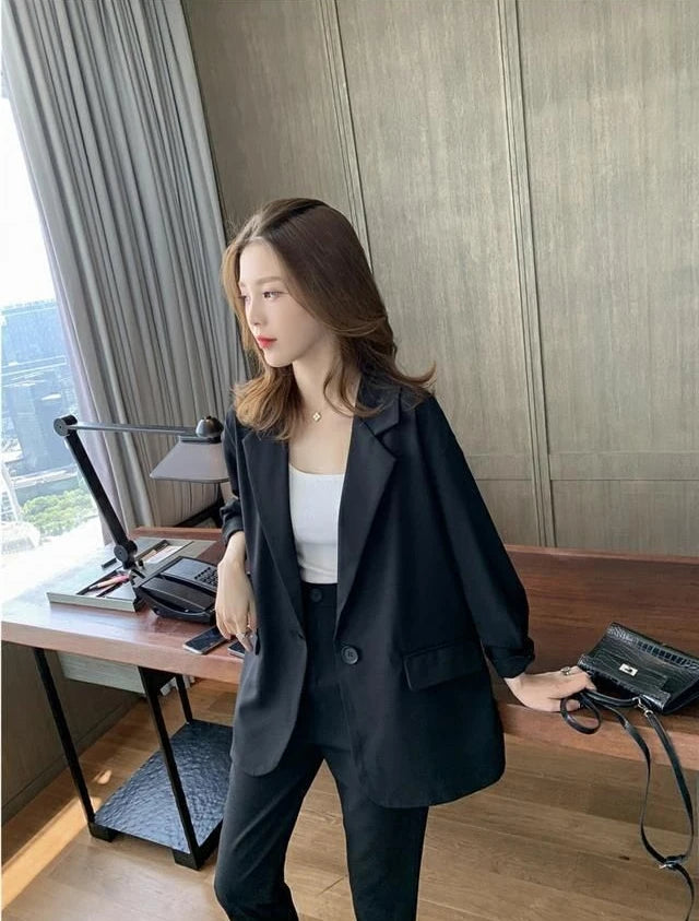 Suit Jacket Two Piece Sets for Women Formal Clothing Womens Blazer and Pants Suits Set 2 Elegant Pieces Office Wear Fall Outfits