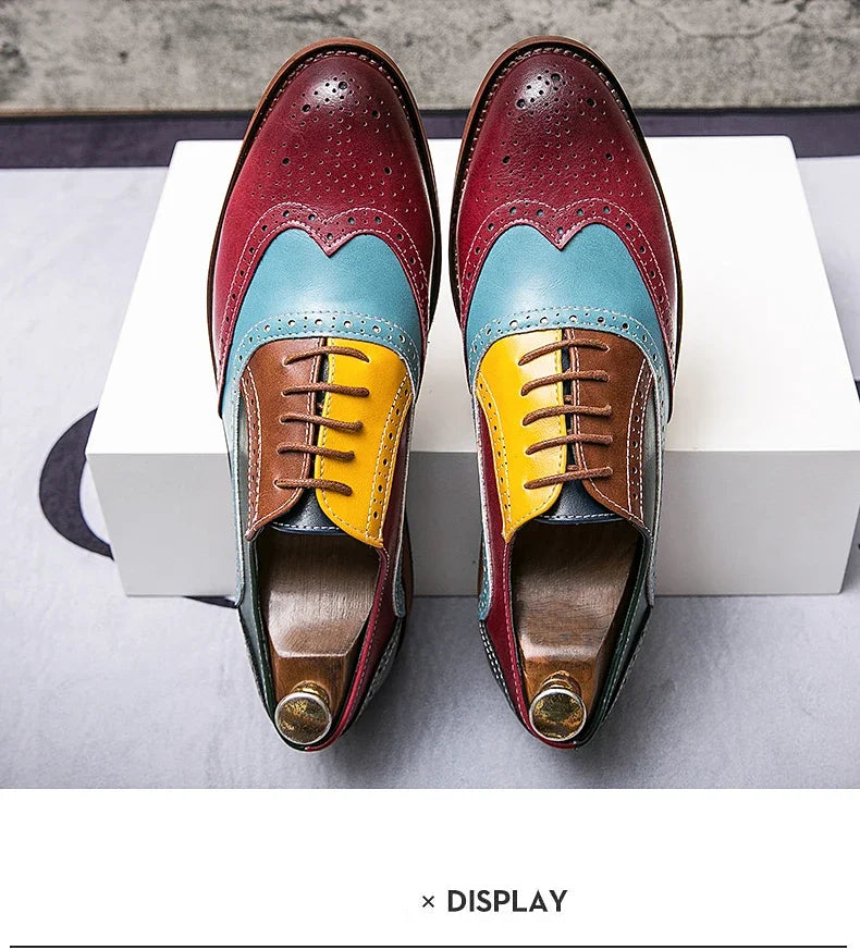 Men Business Dress shoe Colorful Lace up Fashion Man Casual Leather Oxfords shoes Flat Leisure Wedding Party shoe Men Big Size