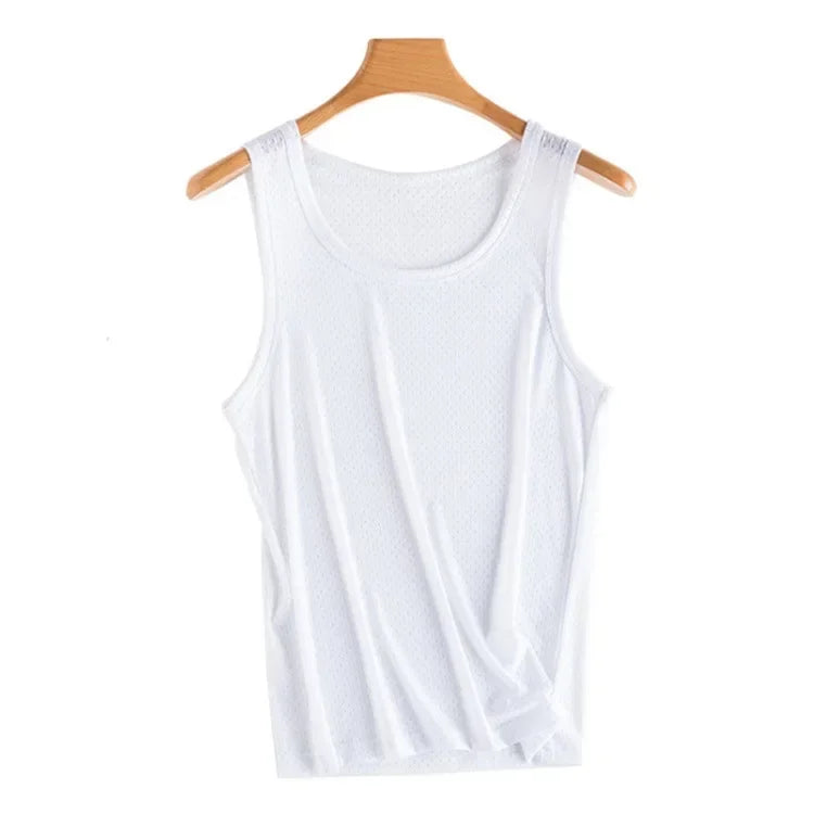 Men Tops Ice Silk Vest Outer Wear Quick-Drying Mesh Hole Breathable Sleeveless T-Shirts Summer Cool Vest Beach Travel Tanks
