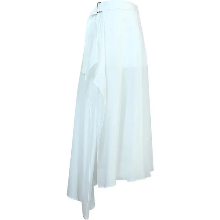 White Skirts for Women Temperament Summer Jupe 2025 Faldas Mujer De Moda High Waist Patchwork Chiffon Skirt Chic Korean Saia