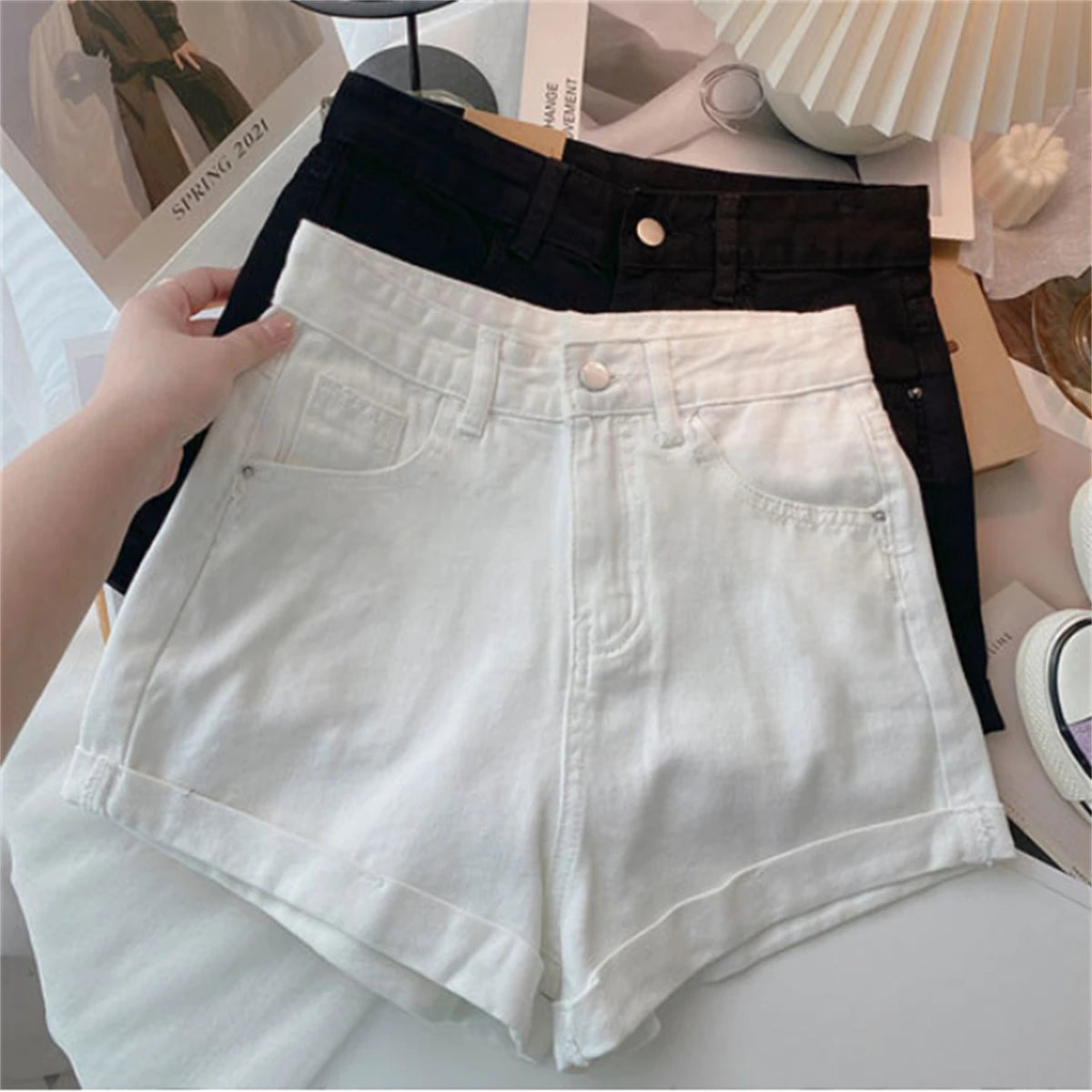 Women High Waist Denim Shorts Sexy Girl Spring Summer New In Short Jeans Wide Leg A Line Y2K Hot Pants Cowboy Casual Streetwear