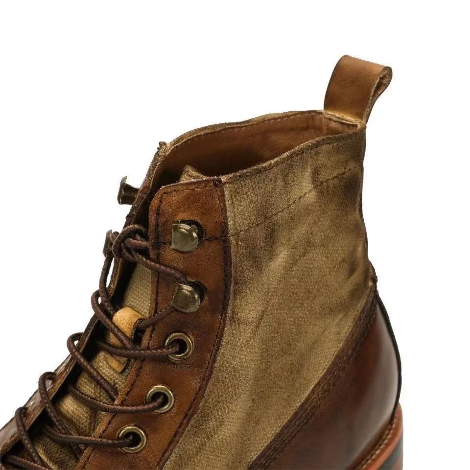 New Brown Boots for Men Black Business Handmade Men's Short Boots Round Toe Slip-On Ankle Boots Motorcycle Boots Combat Boots