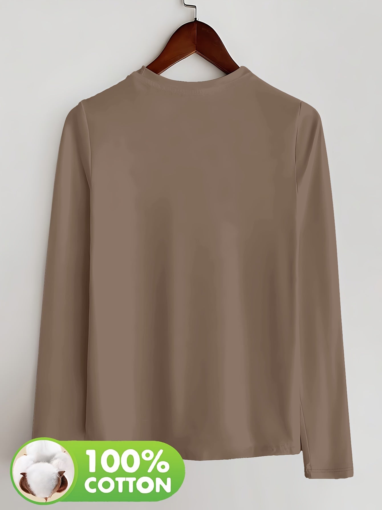 Women's Olive Green Long Sleeve T-Shirt - Minimalist Elegant Top, Soft Everyday Shirt for Casual & Formal Outfits - NC-13210, Allseason Top, Modern Fashion, Durable Clothing, Basic Blouse, Office Wear