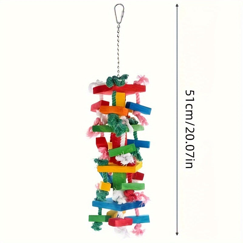 Large Durable Wooden Bird Chew Toy - Colorful Rope for Foraging and Beak Health - Parrot Bite and Play Accessory