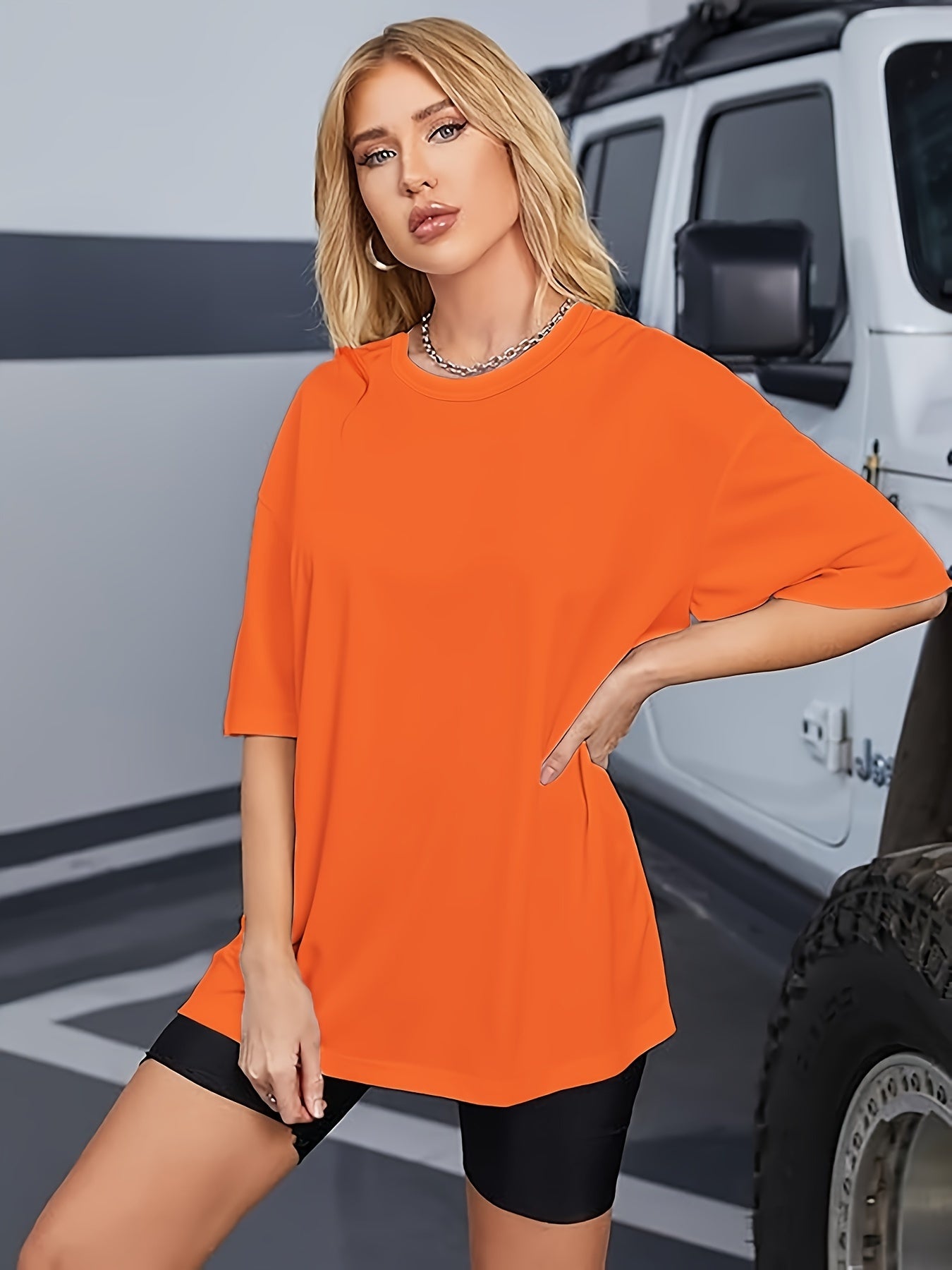 Round Neck Casual T-Shirt, Short Sleeves Loose Fit Basic Sports Tee, Women's Activewear