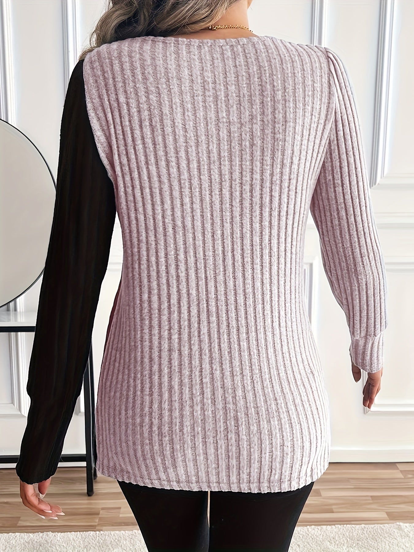 Women'S Casual Square Neck Long Sleeve Top, Asymmetrical Solid Color Knit Polyester Blouse with Spandex, Fashionable Spring/Fall Outerwear, 230gsm Fabric Weight