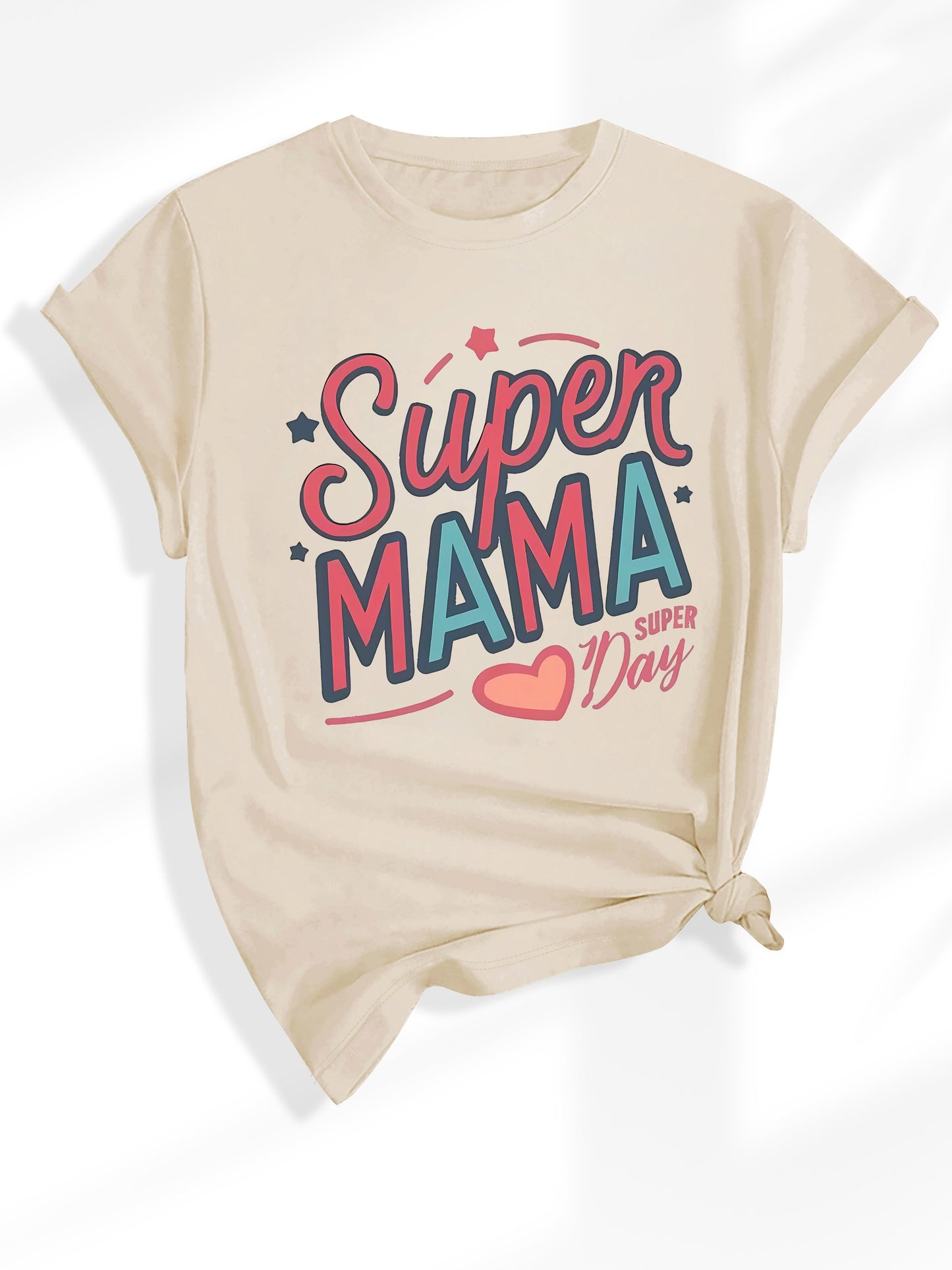 Super Mama Vintage T-Shirt - Mother's Day Casual Round Neck Short Sleeve Tee
