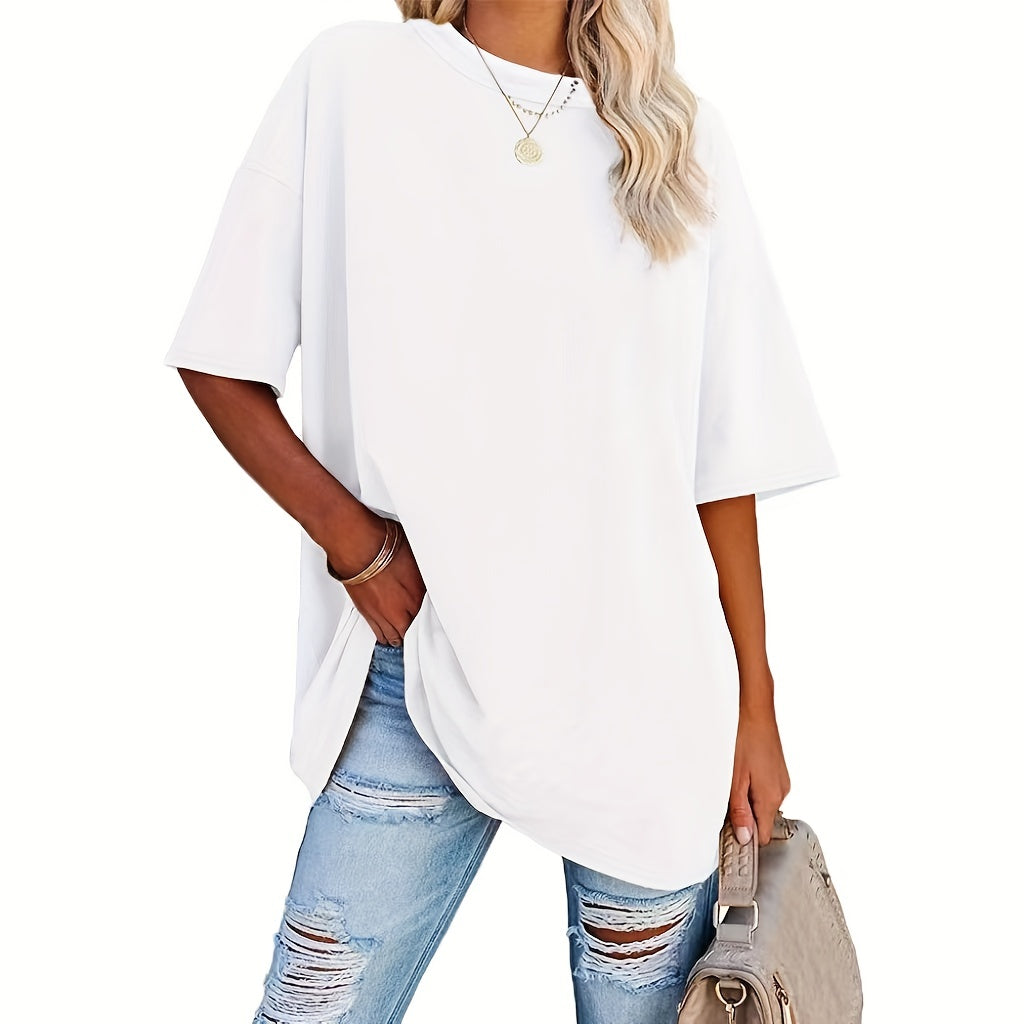 Round Neck Casual T-Shirt, Short Sleeves Loose Fit Basic Sports Tee, Women's Activewear
