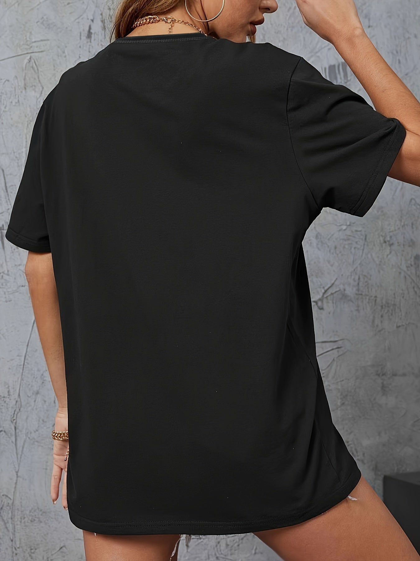 Round Neck Casual T-Shirt, Short Sleeves Loose Fit Basic Sports Tee, Women's Activewear