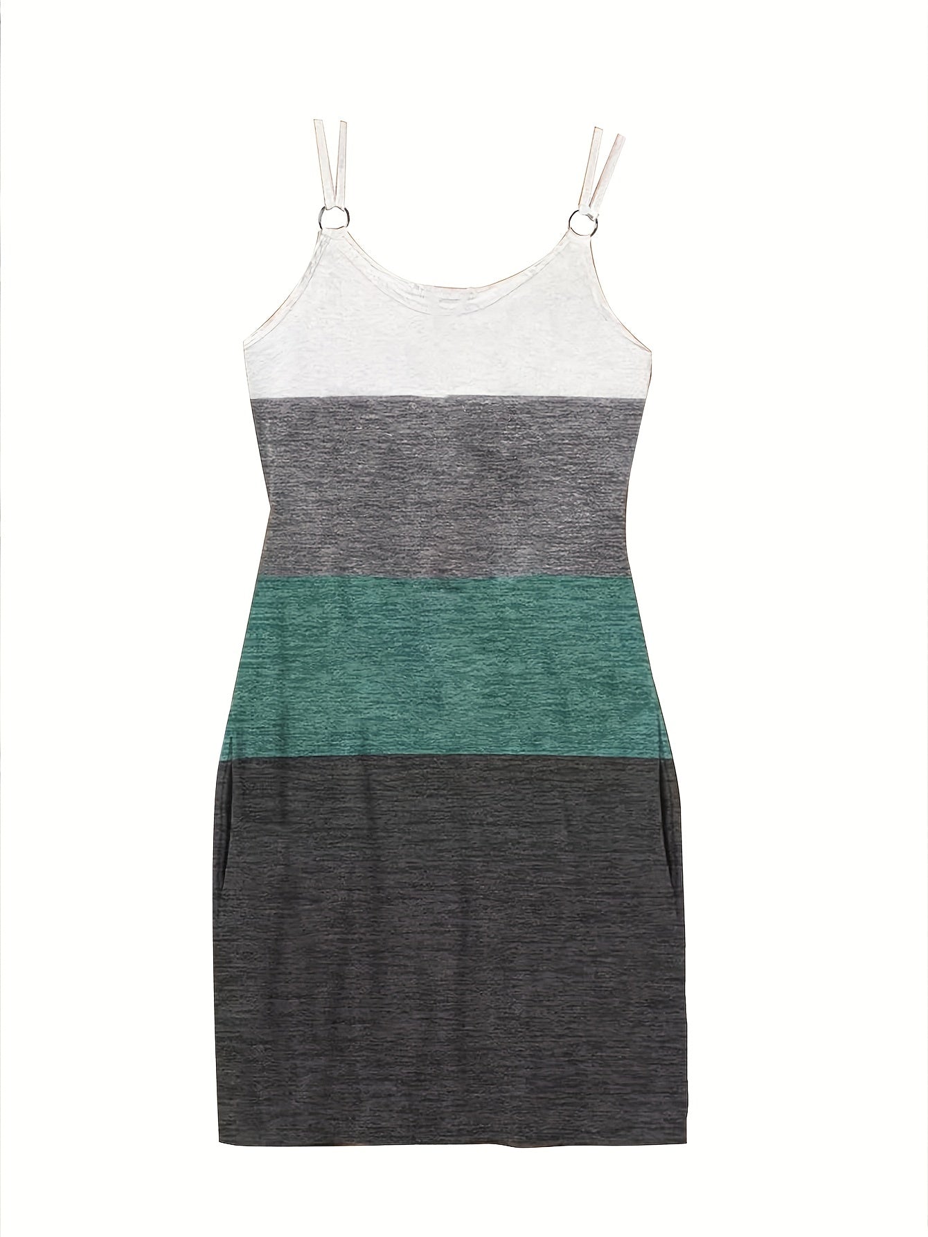 Vibrant Color Block Coconut Tree Print Cami Dress - Women's Casual Spaghetti Strap Dresses for Summer - Relaxed Fit, V-Neck, Short Sleeve, Above Knee Length, Easy Wear