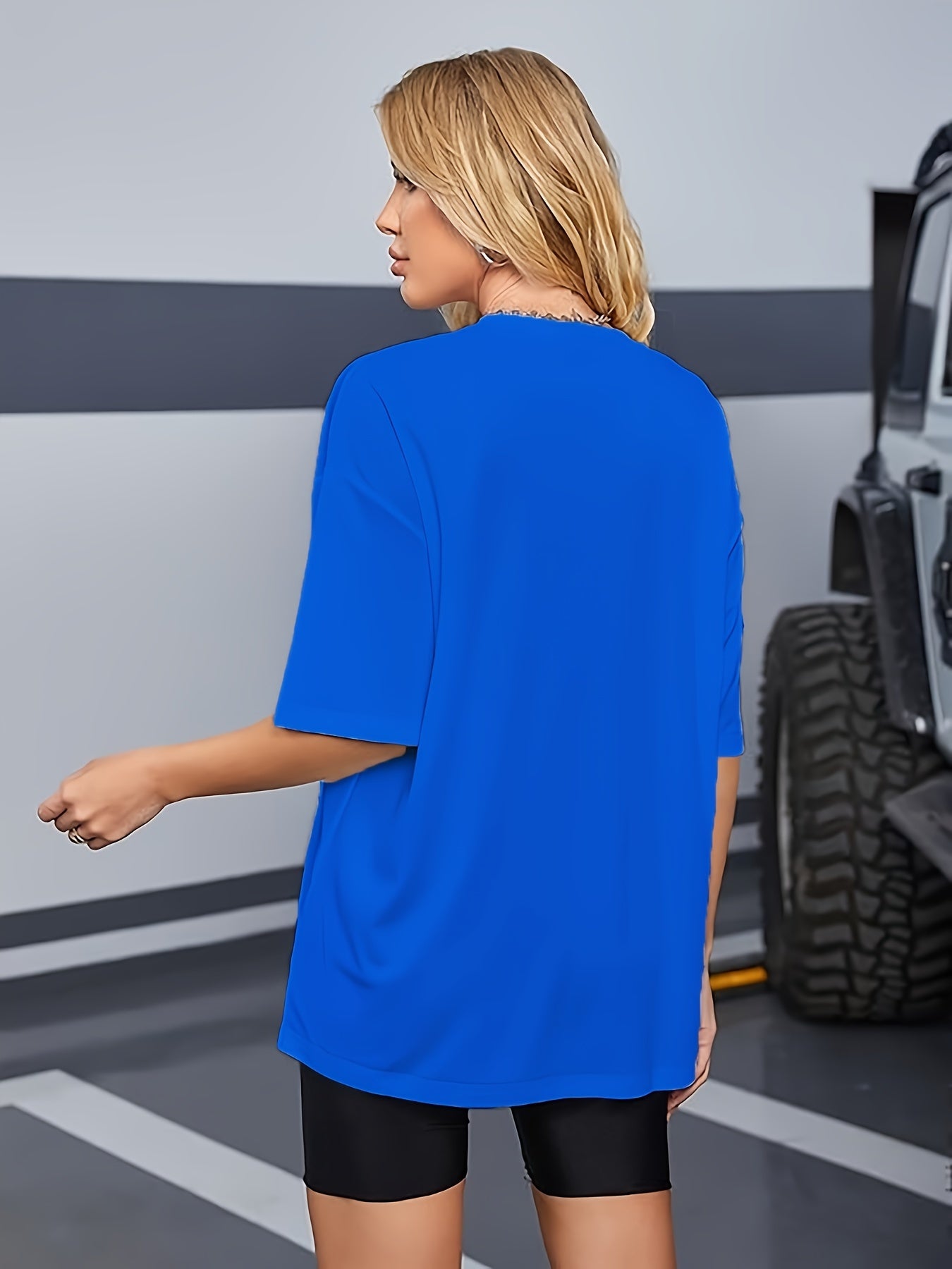 Round Neck Casual T-Shirt, Short Sleeves Loose Fit Basic Sports Tee, Women's Activewear