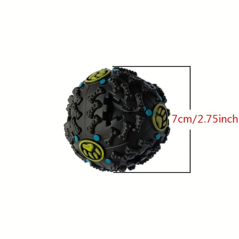 Interactive Dog Chew Toy Ball with Treat Dispenser - Durable Food-Dispensing Squeaky Toy for Teething Puppies & Dental Health, All Breeds, Black with Green & Yellow Patterns, Plastic Material