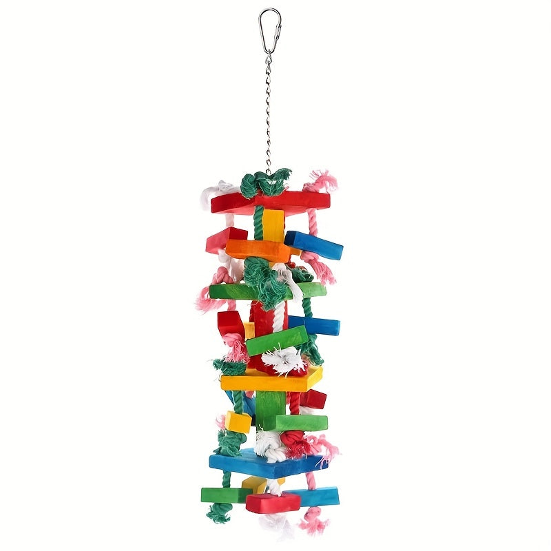 Large Durable Wooden Bird Chew Toy - Colorful Rope for Foraging and Beak Health - Parrot Bite and Play Accessory