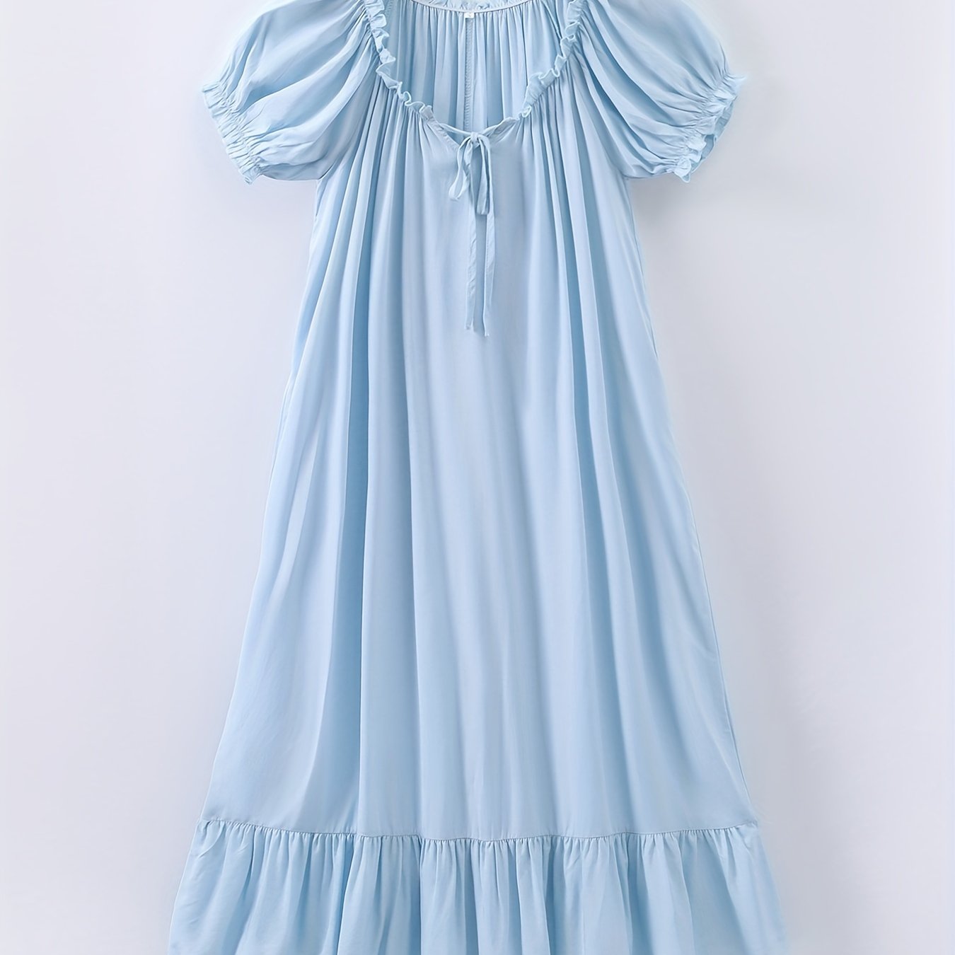 Romantic Lace Trim Princess Nightdress - Soft, Sweet, and Cute V-Neck Ruffle Hem Sleep Dress for Women - Comfortable, Breathable, and Relaxed Fit Sleepwear & Dresses for a Good Night's Sleep