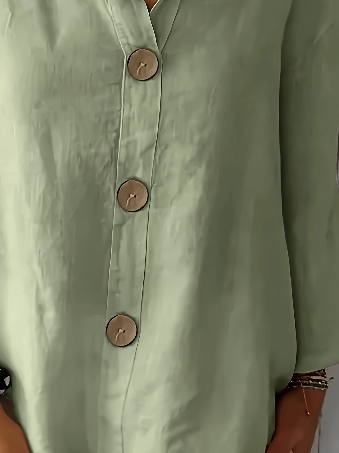 Women's Mint Green Button-Up Blouse - Loose Fit Non-Stretch Shirt, Elegant Casual Button Front for Everyday, Office, Vacation - Breathable All-Season Top, Versatile Shirt, Round Neckline, Durable Construction, Stylish Shirt,