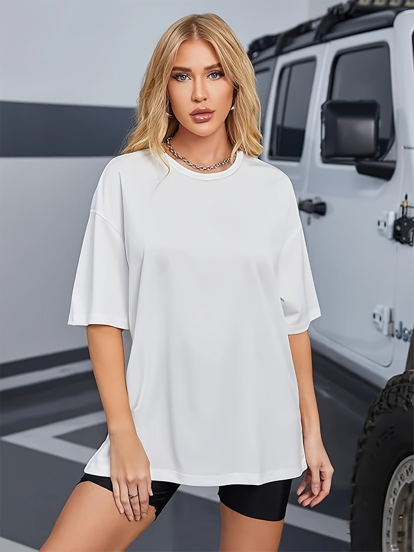 Round Neck Casual T-Shirt, Short Sleeves Loose Fit Basic Sports Tee, Women's Activewear