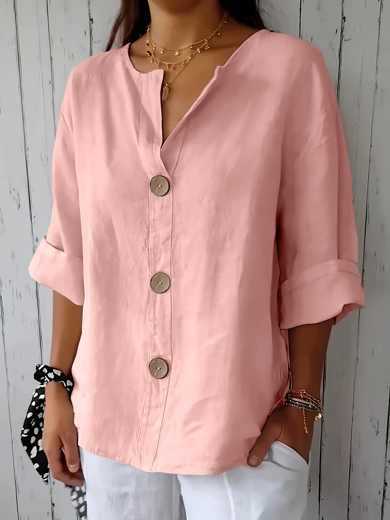 Women's Mint Green Button-Up Blouse - Loose Fit Non-Stretch Shirt, Elegant Casual Button Front for Everyday, Office, Vacation - Breathable All-Season Top, Versatile Shirt, Round Neckline, Durable Construction, Stylish Shirt,