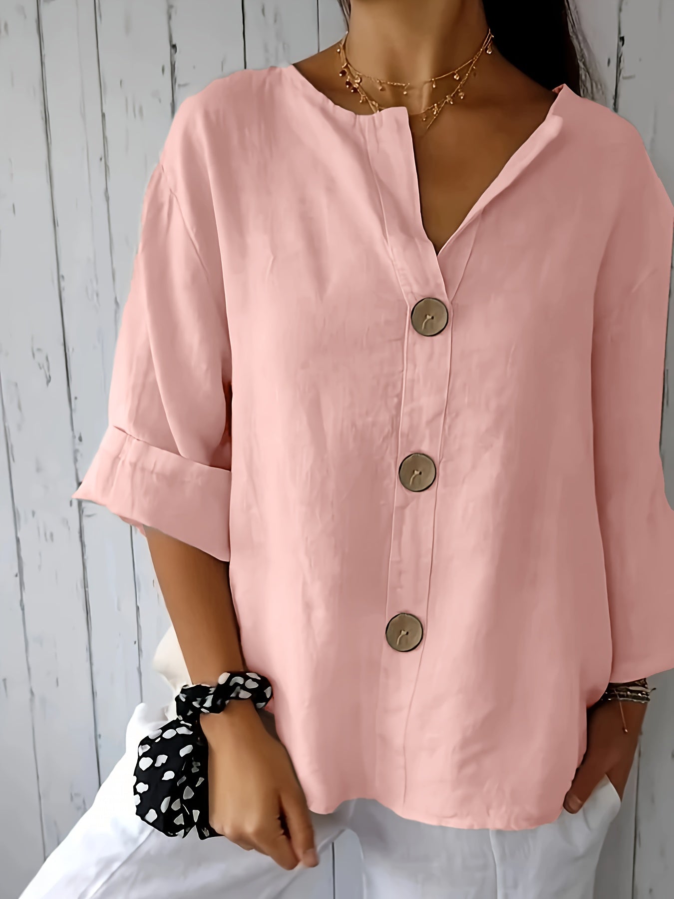 Women's Mint Green Button-Up Blouse - Loose Fit Non-Stretch Shirt, Elegant Casual Button Front for Everyday, Office, Vacation - Breathable All-Season Top, Versatile Shirt, Round Neckline, Durable Construction, Stylish Shirt,