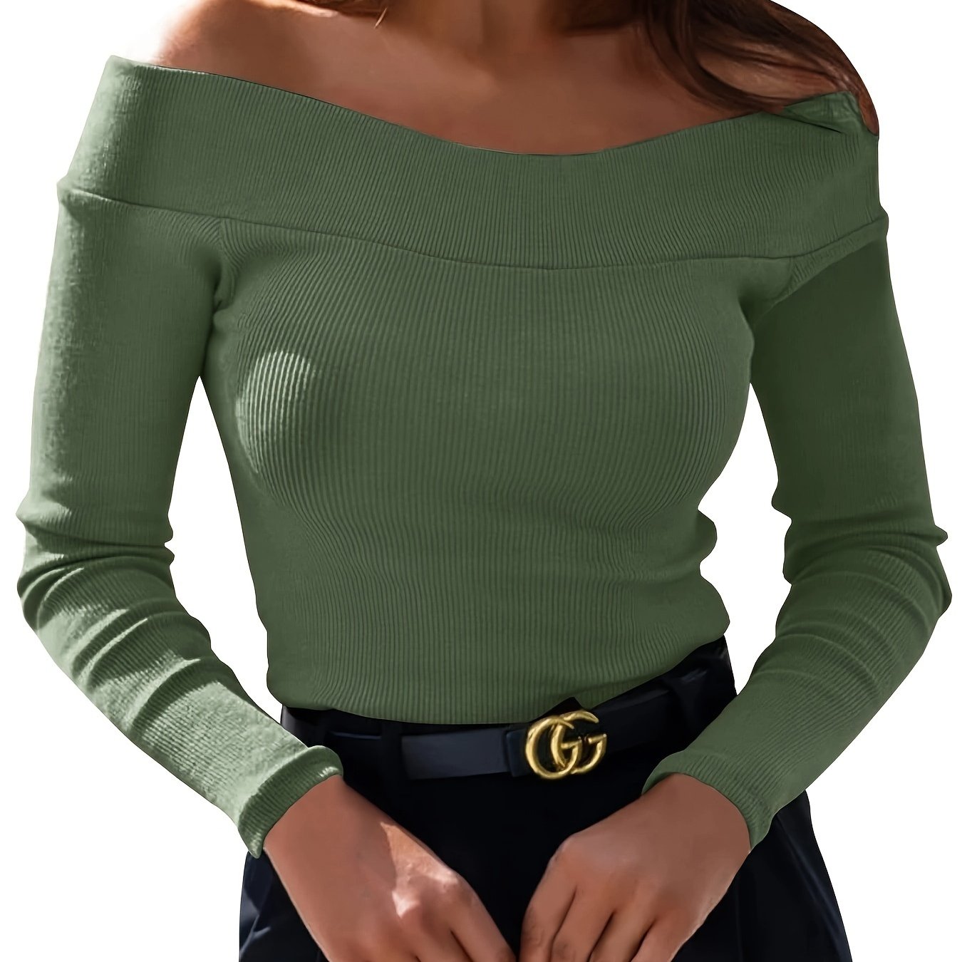 Long Sleeve Off The Shoulder Elegant Slim Fitted Womens Tops Tees Shirts Blouses