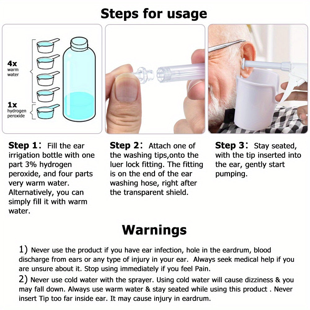 1 Set Of 10.14oz Conical Bottle Ear Washing Set With 7 Replacement Heads, Anti-splash, Easy To Use, Daily Home Health Care Must-have